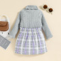 Baby Girl Dress Sets High Collar Knitted T-shirts Sweater Plaid Double Breasted Short Skirt Two Pieces Suits