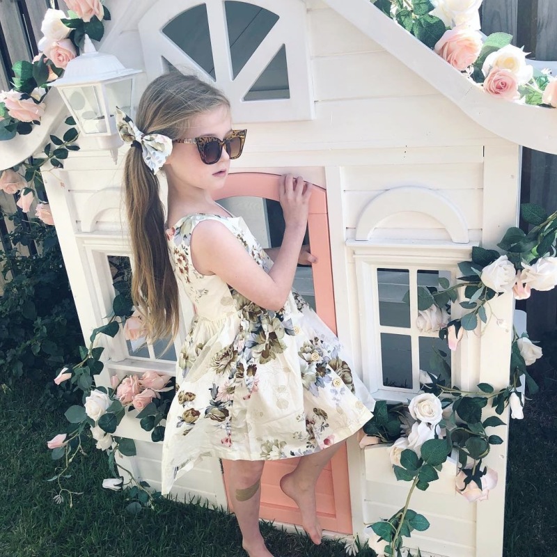 Conyson Wholesale Summer New Kids Clothes Children Baby Girls Sleeveless Printed Skirt Button Big Flower Cotton Baby Girls Dress