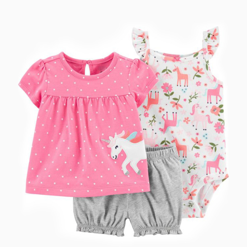 Toddler Girls Sleeveless Dress Sets 3 Piece Cute 100% Cotton Baby Girl Clothing Sets Summer Rompers