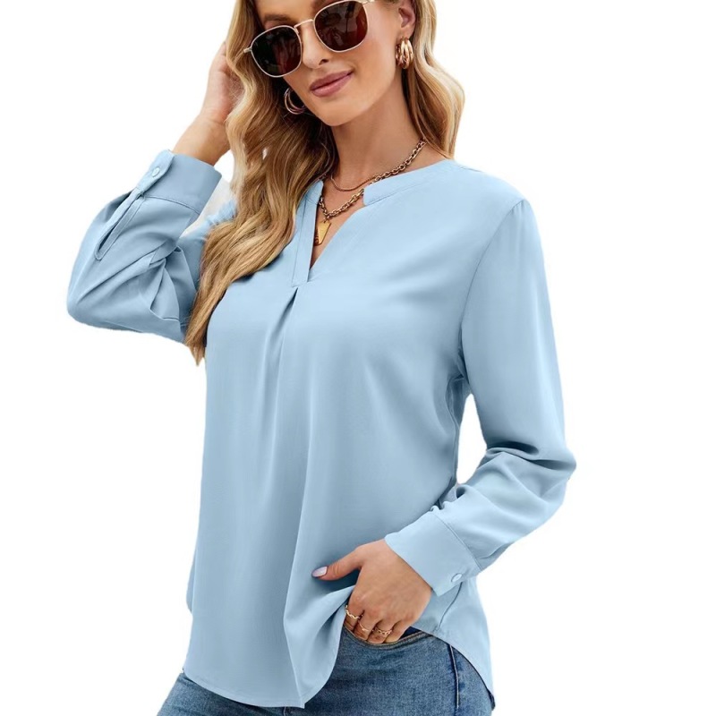 Conyson New Arrivals Oem Custom Lady Fashion Spring Summer Long Sleeve V Neck Solid Women Oversize Ladies Tops Blouses Clothes