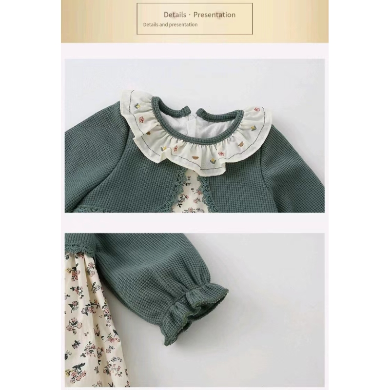 Conyson Children Wholesale Girls Baby Clothes Sets Spring Fashion Designer Floral Flower Kids Clothing With Bag Baby Dress Girl