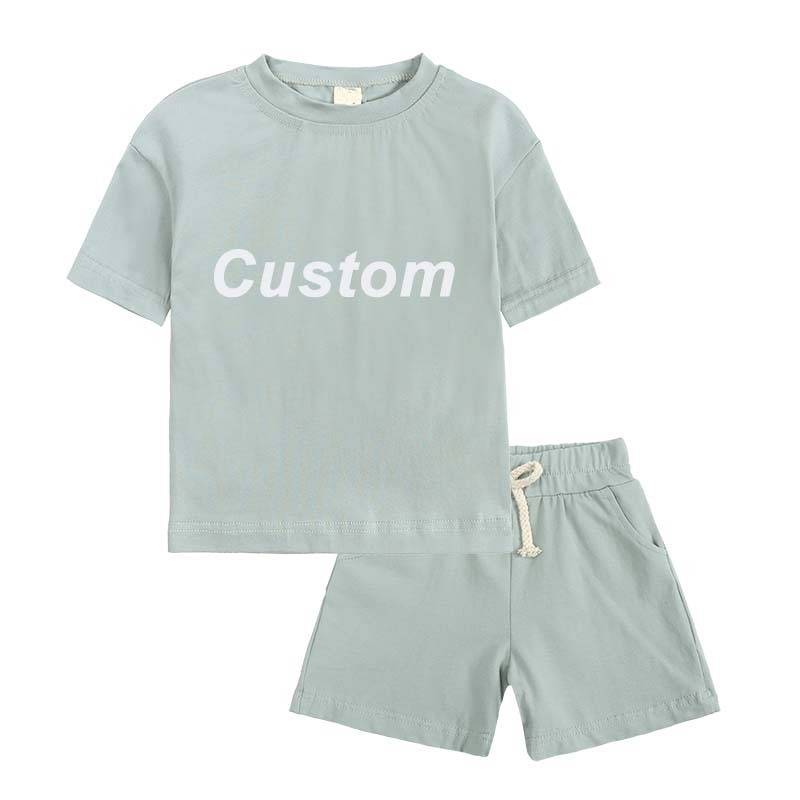 conyson wholesale two piece kids clothes set cotton short sleeve custom boys clothing sets summer kids sweatsuits
