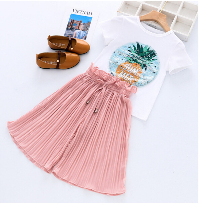 Girls Sets Summer Girls Clothes Pants Outfit Kids Tracksuit Suit Cheap Summer Wholesale Children Print Cartoon Girl Clothing Set