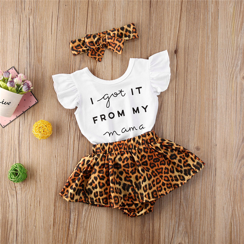 Short SLeeve T-Shirts And Skirts Baby Clothes sets Knitted Leopard Casual Children Girls Summer Clothing Sets
