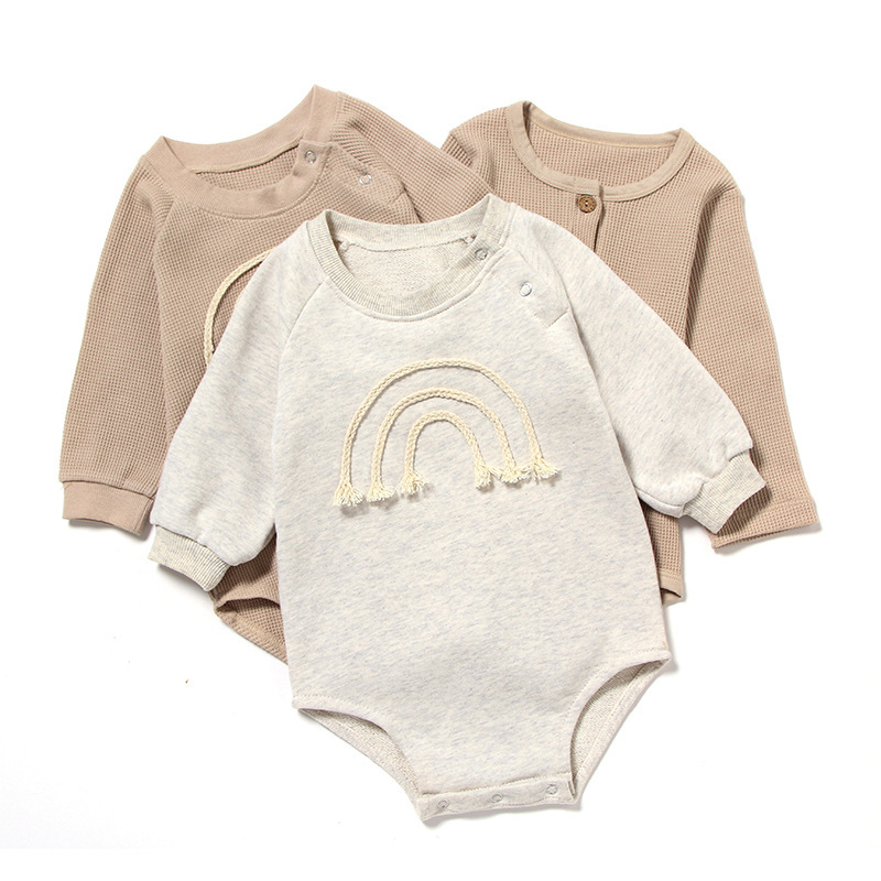Conyson Wholesale Spring Autumn baby clothes Unisex Cotton Button Long Sleeve Bodysuit Premium Baby Romper For toddler