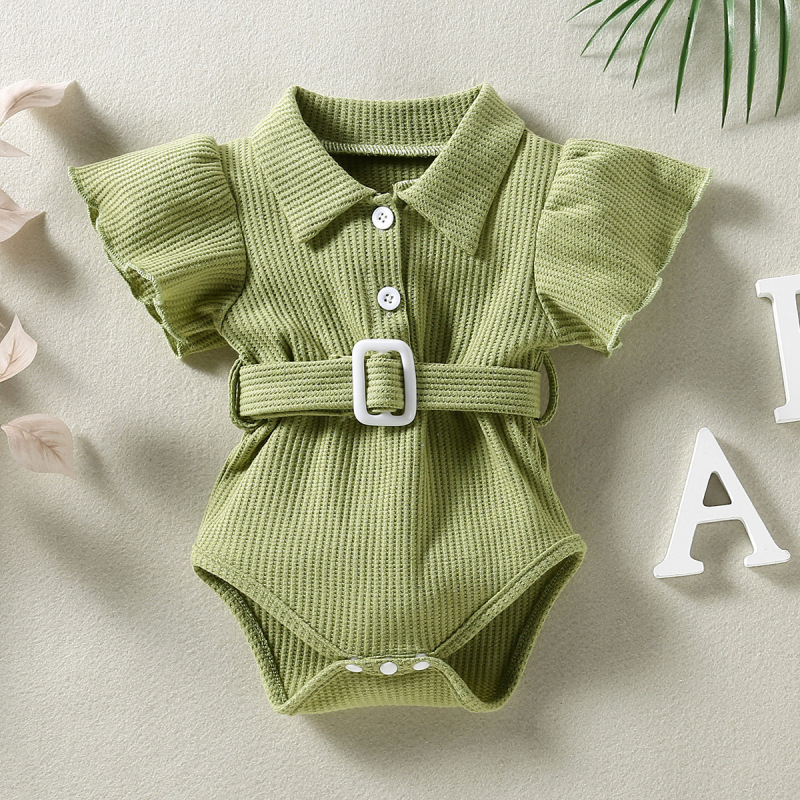 Conyson Hot sale summer cotton Unisex Collar fly sleeve kid children suits newborn button Waffle Romper baby one-piece clothing