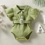 Conyson Hot sale summer cotton Unisex Collar fly sleeve kid children suits newborn button Waffle Romper baby one-piece clothing