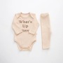 New Wholesale Conyson Baby Girl Boy Solid Quality Long Sleeve Round Neck Casual Sports Unisex Kids Clothing Set