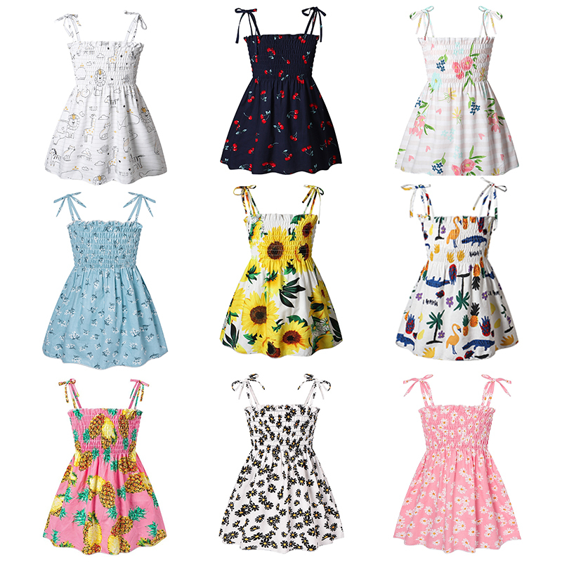 Conyson  Kids Dresses Girls Summer Sleeveless Strap Princess Dress Cotton Flower Print Children Clothes Girl Casual Sundress