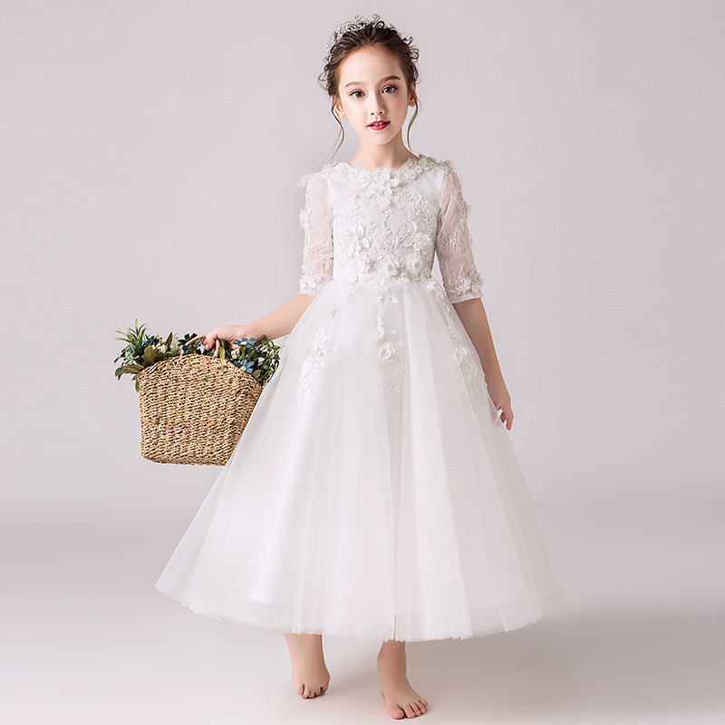 Factory Customization Polyester Cotton Sleeveless Birthday Party Flower Girl Long Mesh Dress