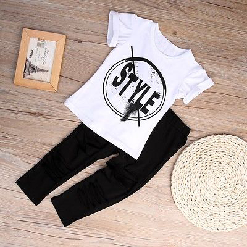 Wholesale Letter Print Breathable Knitted Short Sleeve Kid Clothes 2Pcs Sport Children Clothing Set