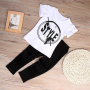 Wholesale Letter Print Breathable Knitted Short Sleeve Kid Clothes 2Pcs Sport Children Clothing Set