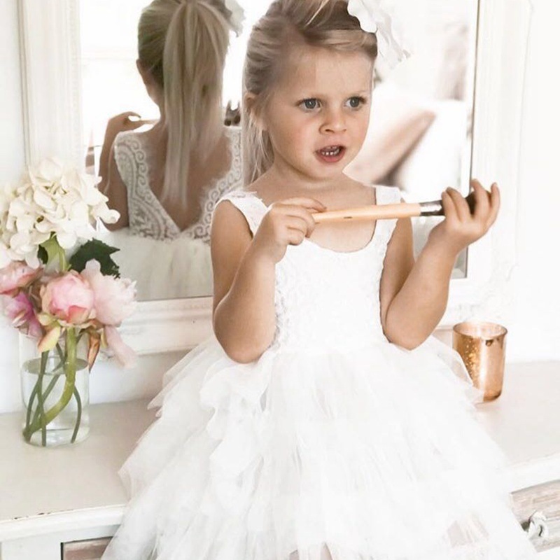 Conyson Baby Girl Lace Flower Applique Dress Cake Design Party Prom Princess Dress Bridesmaid Backless Toddle Girls Tutu Dresses