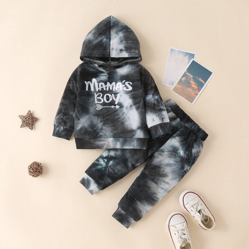 Conyson Kids Two Piece Clothing Set Children's Tie Dye Sweater Hooded Tracksuit Pullover Trousers Boys Two-piece Suit