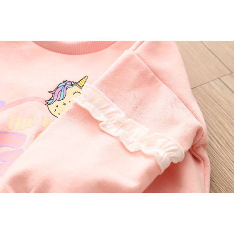 Conyson Latest Design Non-hooded Long Sleeve Cute Girl Track Cartoon pure color love print Girl autumn cotton Kids Clothing Sets