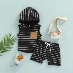 Conyson summer kids bulk wholesale korea fashion design baby boy hoodie shorts cotton clothing suit casual 2 pieces clothes set