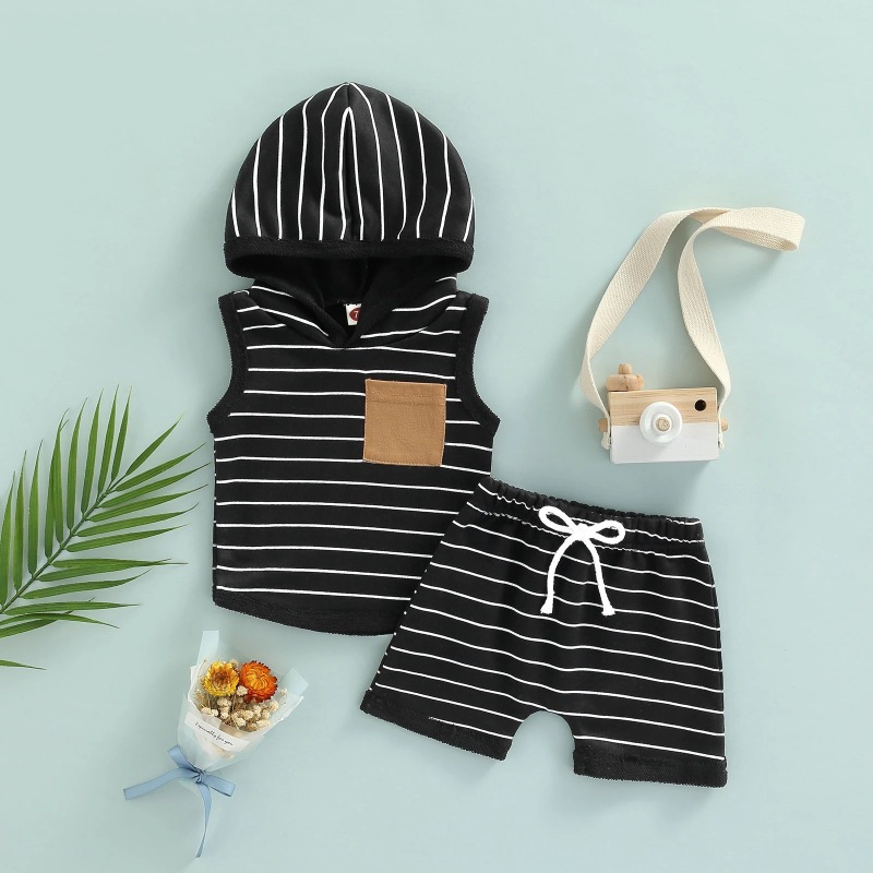 Conyson summer kids bulk wholesale korea fashion design baby boy hoodie shorts cotton clothing suit casual 2 pieces clothes set