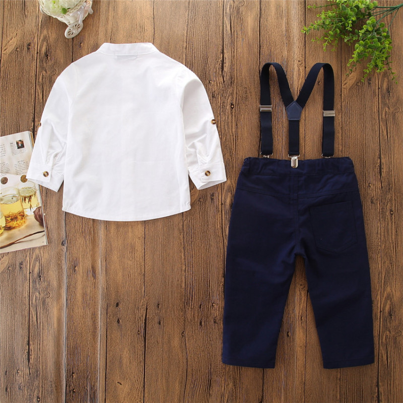 Custom Apparel Shirt Long Sleeve Top Shirt Rompers Kids Boy Suspender Pants 2 Piece Set