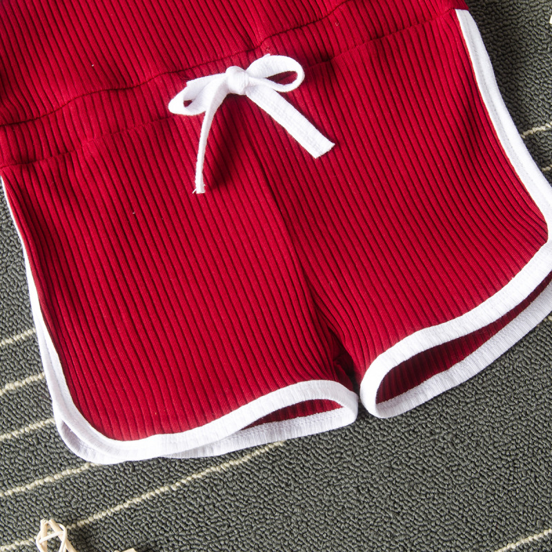 Conyson Summer Sling Shorts Girls' Fashion Sports Beach Pants Clothing Jumpsuit Solid Bowknot Tank Top Knit Kids Girl Sweatshirt