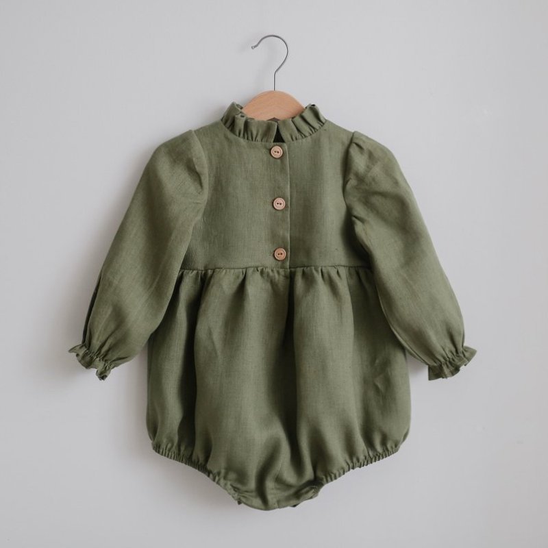 Custom Baby Bodysuit Long Sleeve Boutique Infant Clothing Girls Rompers Linen Baby Ruffle Romper