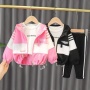 Conyson Casual Baby Girl Zipper Clothes Set Cute Hooded Sportswear Letter Infant Girls Long Sleeve Outfit 2Pcs Tracksuit
