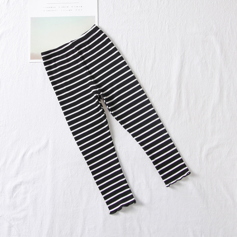 Customize Tight Breathable 2-7Years Plain Dyed Knitted Girls Trousers Wholesale Stripe Kids Leggings