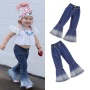 New Style Kids Bell Bottom Pants Navy Blue Elastic Denim Jeans Little Girls Flared Jeans