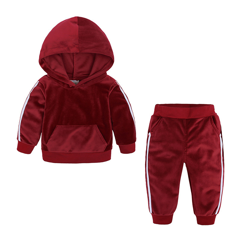 The Latest Design Explosion Gold Velvet Children Long Sleeve Kids Hooded Clothes Sets  Suits For Kids Boys