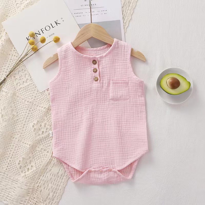 Conyson Summer Baby Boy Girl Rompers Muslin Cotton Sleeveless Newborn Infant Romper Jumpsuit Solid Color Baby Clothing