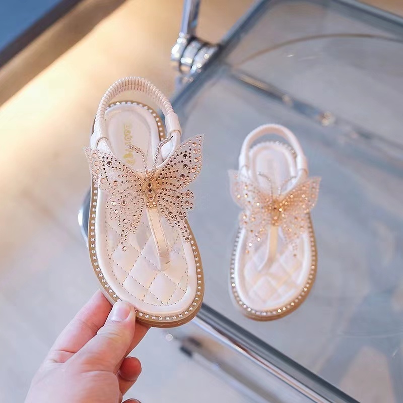 Conyson Low MOQ New Children Butterfly Rhinestones Shining Kids Party and Wedding Princess Shoes Baby Girls Pinch Toe Shoes