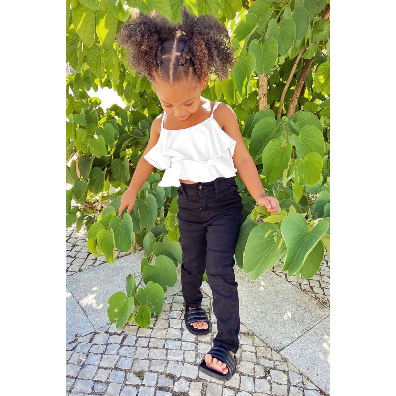 Conyson Designer Summer White Kid Girl Blouse Frill Bottoms Silk Vest Tops Solid Sleeveless Ruffle Baby Girls Crop Halter Top