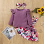 Hot Sale Girls long sleeve sets knitting ruffle tops+suspender skirt+headband 3PCs girls clothing sets baby clothes