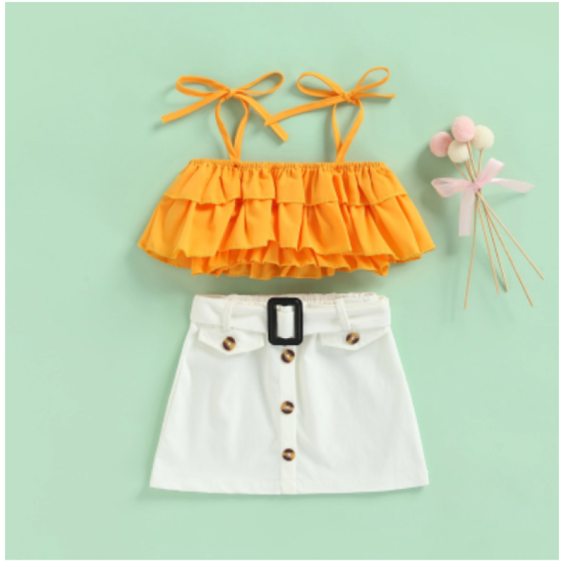 Conyson Wholesale Summer 1-5Y Littler Girls 2pcs Clothes Sets Solid Flower Sleeveless Vest White Skirts Boutique Kids Girl Suits