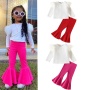Conyson Baby Girl Clothes Set Tops+ Solid Bell-bottomed Pants Children Outfits Flared Pants Outfits Kids Clothes Girls Set