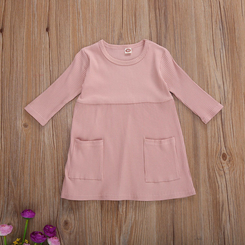 Conyson Spring Cotton Causal Kids Clothes Infant Baby Girls Knit Three Quarter Sleeve Solid Pocket Princess Flower A-line Dress