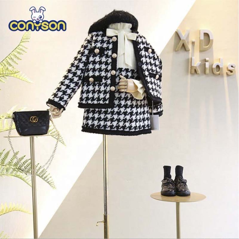 Hot Sale Girls 2 Piece Clothing Sets Plaid Jacket And Skirt Set Short Skirt And Cardigan Set