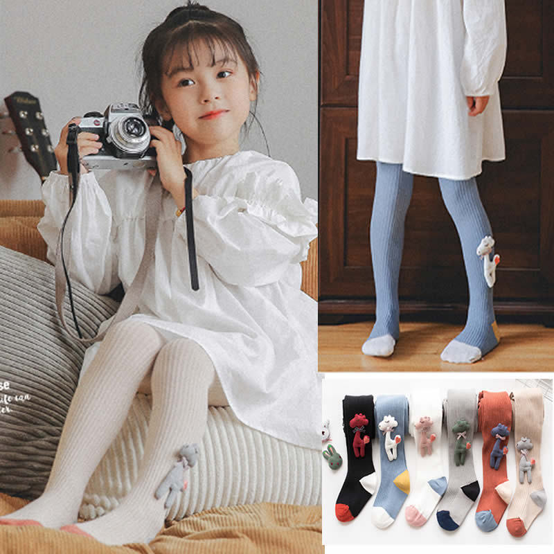 Conyson Wholesale Breathable Solid Soft Cotton Girls Long Knee Socks Young Teens Tights Cartoon Doll Kids Girl Pantyhose