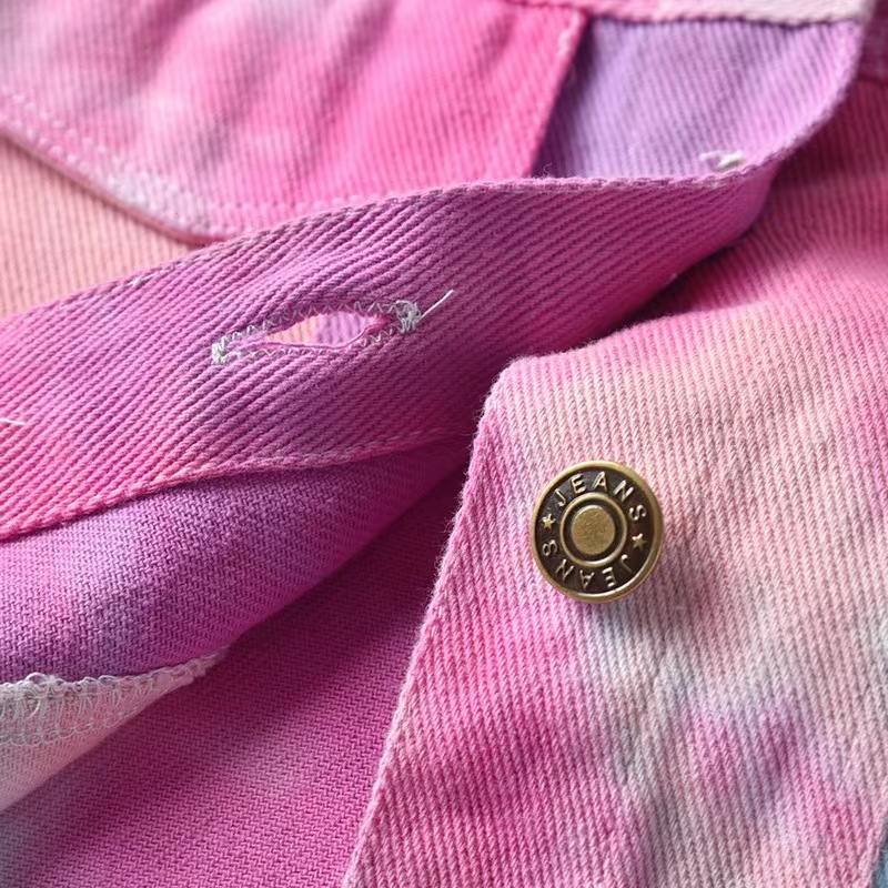 Conyson New Style Stock Lots Spring Summer Long Sleeve Fashionable Tie Dye Kids Boys And Girls Outdoor Shorts Denim Jacket