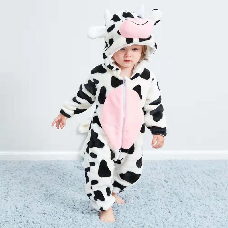 Autumn Winter Wholesale Flano Flannel Without Feet Long Sleeve Animals cartoon baby Rompers fur warm new born clothes