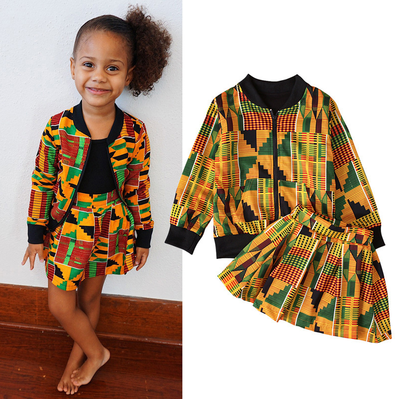 The Latest Design Fashionchildren's Check Skirt African Children Kids Printed Jumpsuit 2 Piece Sets For Little Girl