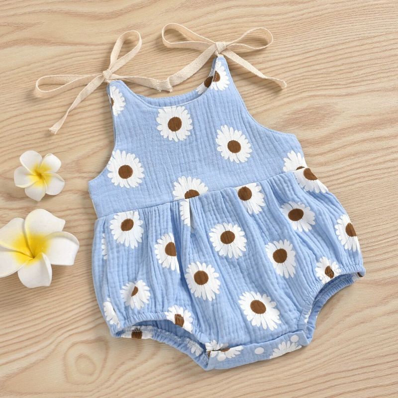 Conyson Infant Baby Bodysuits Sleeveless Vest Cute Flower Printing Boutique Toddler Girls One-piece Clothes Baby Girls Romper