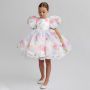 Conyson Elegant Girls Flower Puff Sleeve Dresses For Weddings Kids Formal Birthday Party Fairy Princess Cloth Children Tulle Set