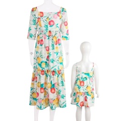 Conyson New Arrival Pastoral Style Spring Summer 100% Polyester Shirring Design Sweet Princess Dress New Parent-child Outfit