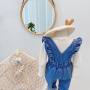 2021 New Cute Baby Girl Denim Jumper Jeans Stylish Toddler Girl One Piece Ruffle Zipper Jeans 1-6 Years