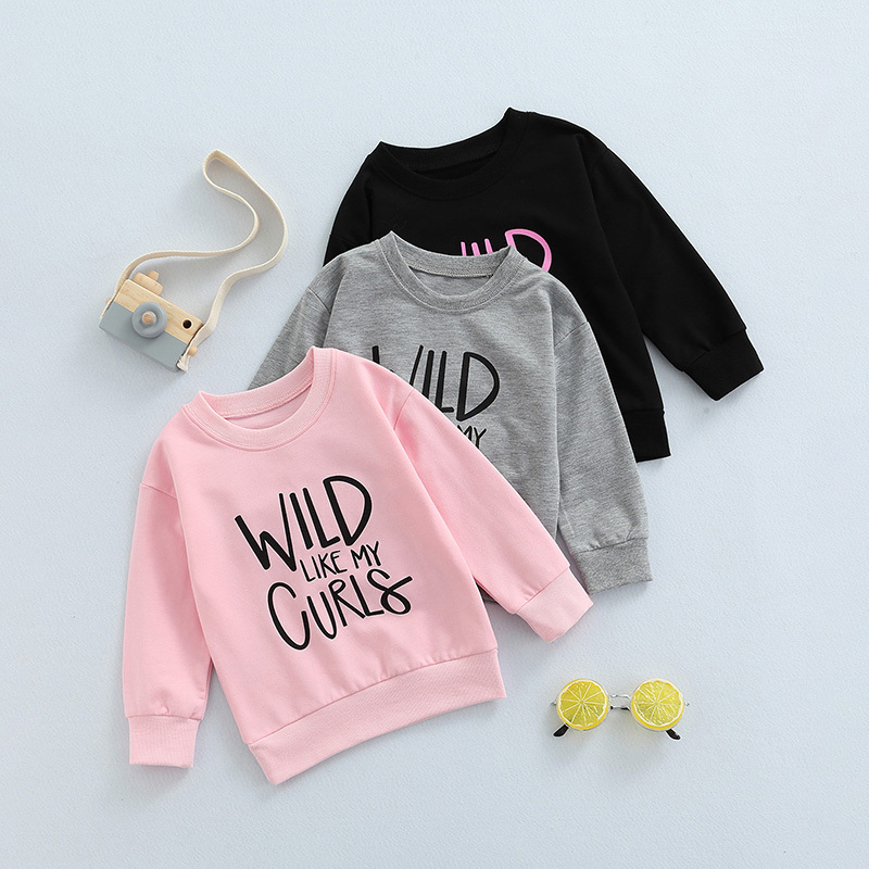 Conyson Wholesale Spring Infant Kids Girls Tops Clothes Baby Letter Print Long Sleeve Pullover Cotton Custom Sweatshirt for Kids