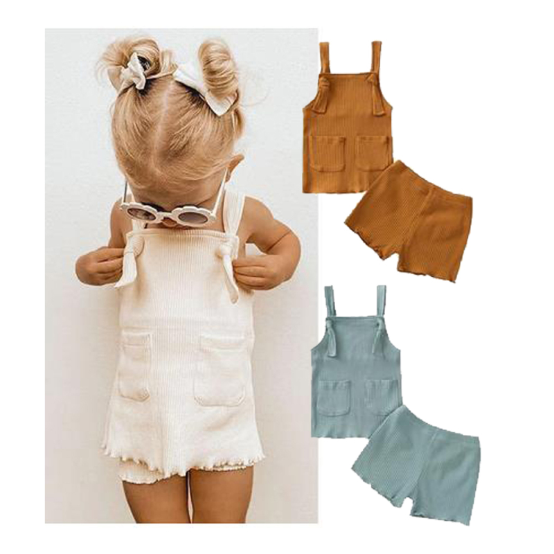 Conyson Summer Infant Baby Boys Girls Clothes Ribbed Knitted Sleeveless Pocket Vest Tops+Shorts Toddler Newborn Soft Tracksuits