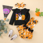Halloween Baby Girl Toddler Suits Printing Pumpkin Ghost Long Sleeve Romper Bow Overalls Sets Party Club Cosplay Costume