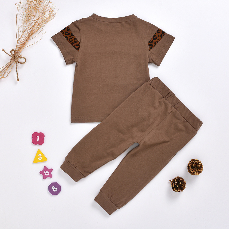 Conyson Wholesale Discount Summer Kids Clothes European Leopard Print Short Sleeve Shirts +Pants 2Pcs Baby Girls Clothing Sets