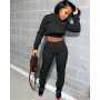 Conyson Custom Logo Designer Solid Fashionable Long Sleeve Letter Printed Sweatshirt Casual Pants Hoodies Jogger For Women Sets
