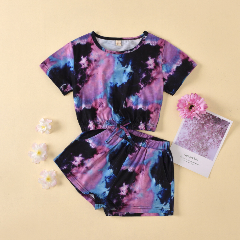 Conyson Hot Sale Kids Clothing Baby Girls and Boys Tie Dyed Short Sleeve T-shirt + Shorts 2Pcs Summer Unisex Kids Clothing Set